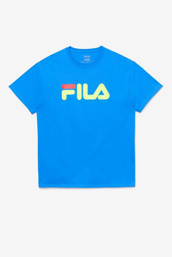 Camisetas Fila Homem Azuis/Amarelas/Vermelhas - Fila Manga Curta Sleeve Logo En Portugal,ZACK-18043